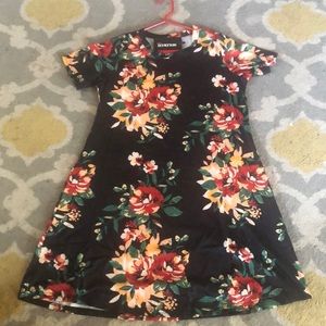 Black maxi dress with flowers.